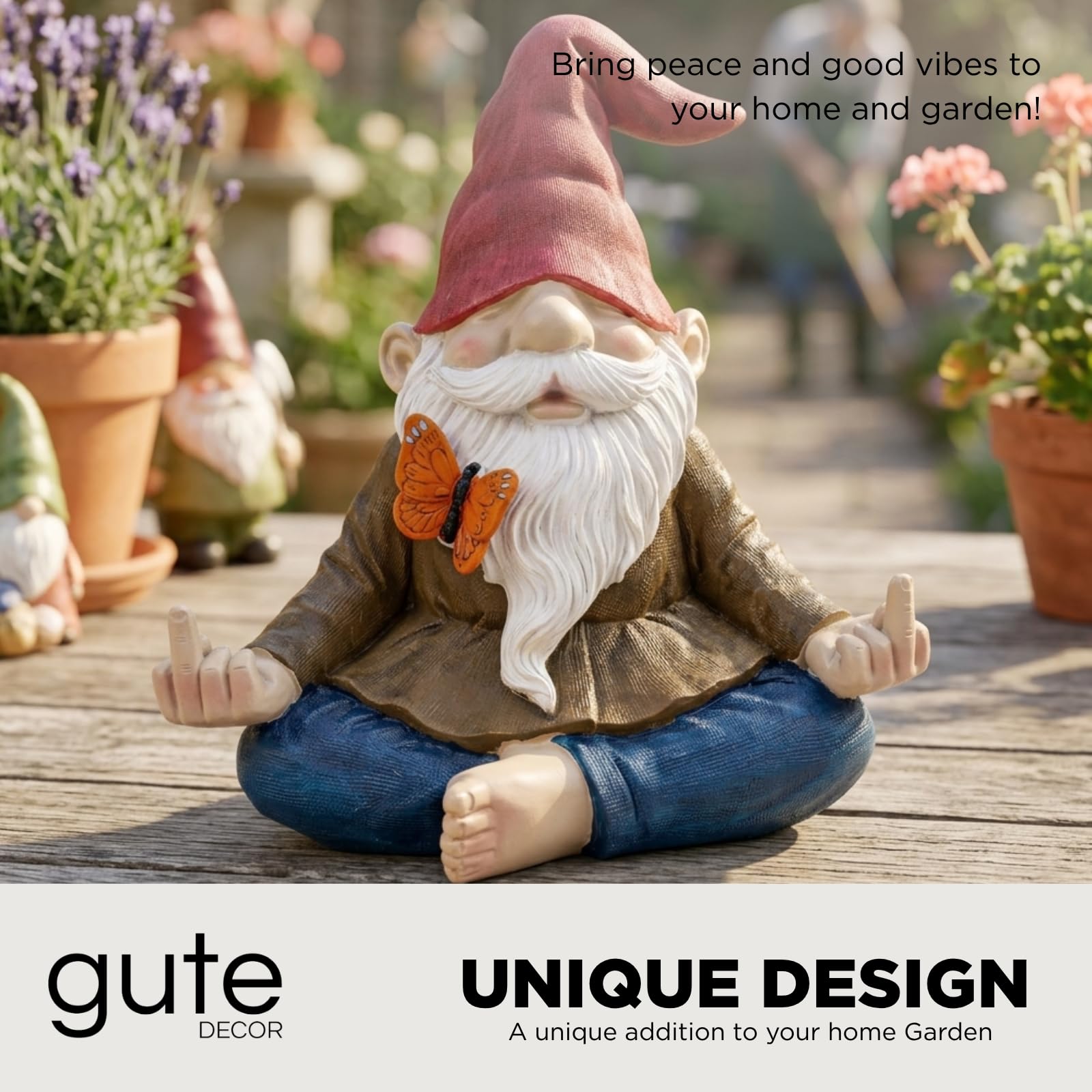 GUTE Large Meditating Zen Garden Gnome Statue Figurine - Middle